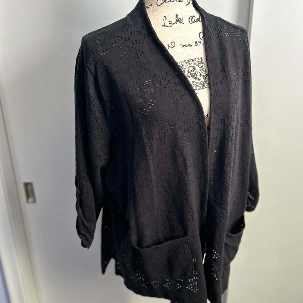 T‎ by Talbots Black Eyelets open cardigan